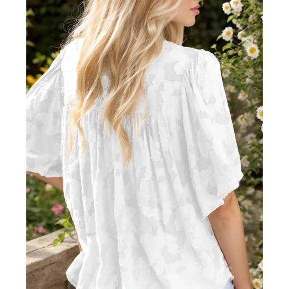 NEW! Puff Sleeve Double Layer Floral Lace Detail Oversized White Top! - Picture 4 of 4